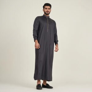 Men’s Black Thobe With Piping Embellishment