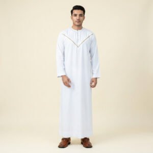 Men’s Plain White Embroidered Omani Thobe