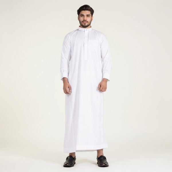 Men's Simple White Ban Collard Thobe
