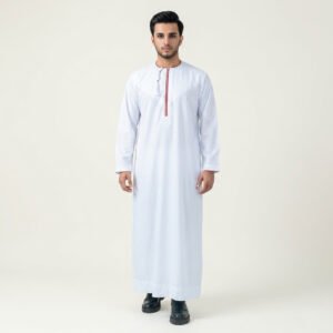 Men's White Color Embroidered Thobe