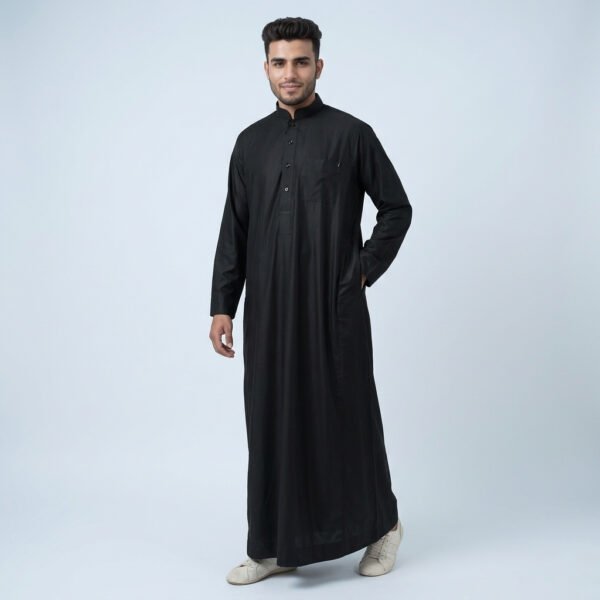 Plain Black Arab Thobe For Men Plain Black Arab Thobe For Men