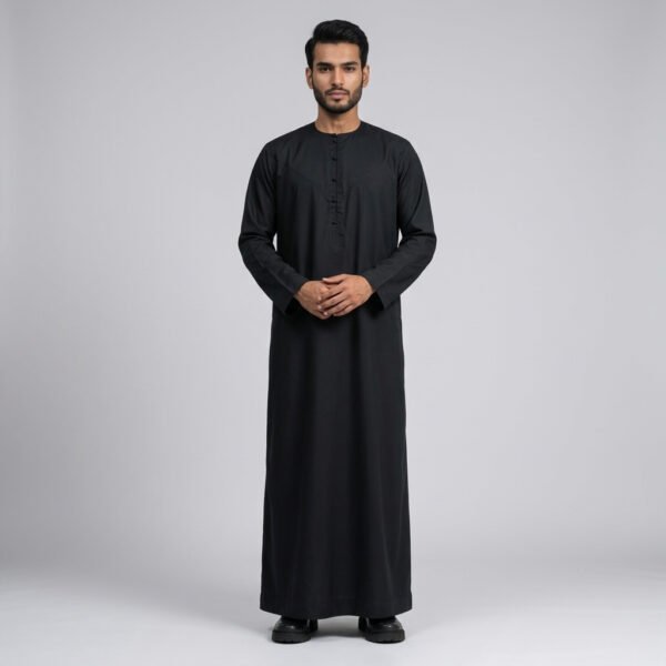 Plain Black Color Omani Thobe For Men