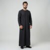 Pla in Black Omani Thobe With Cuff Sleeves For Men