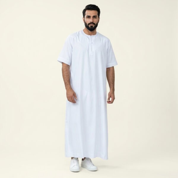 Plain White Color Half Sleeves Thobe For Men Plain White Color Half Sleeves Thobe For Men