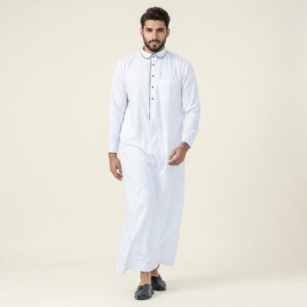 Plain White Color Piping Thobe