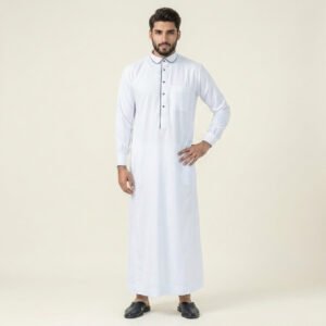 Plain White Color Piping Thobe