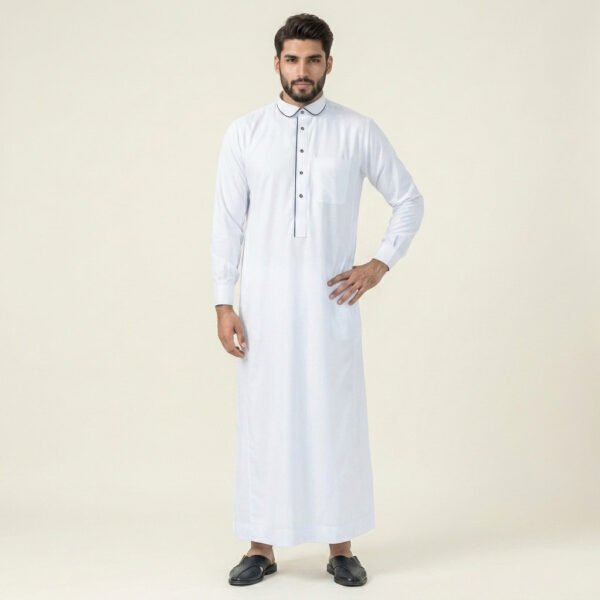 Plain White Color Piping Thobe