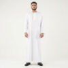 Plain White Color Piping Thobe For Men
