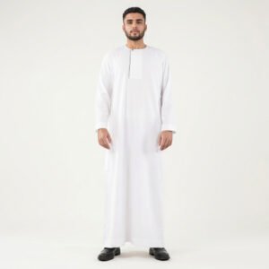 Plain White Color Piping Thobe For Men