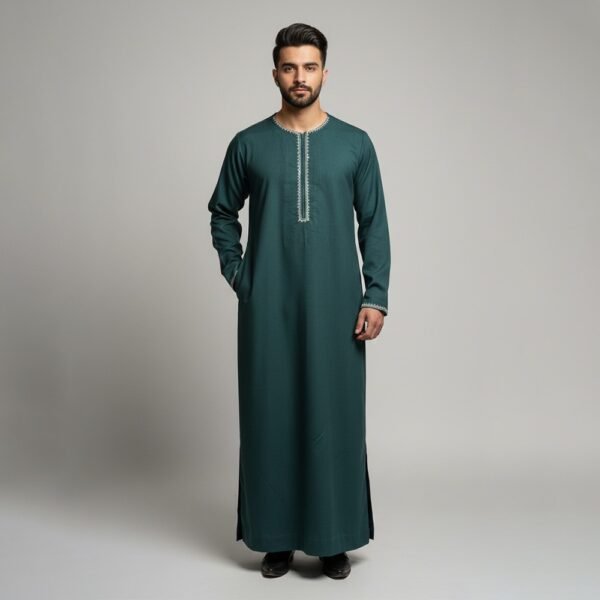 Beetle Green Embroidered Omani Thobe