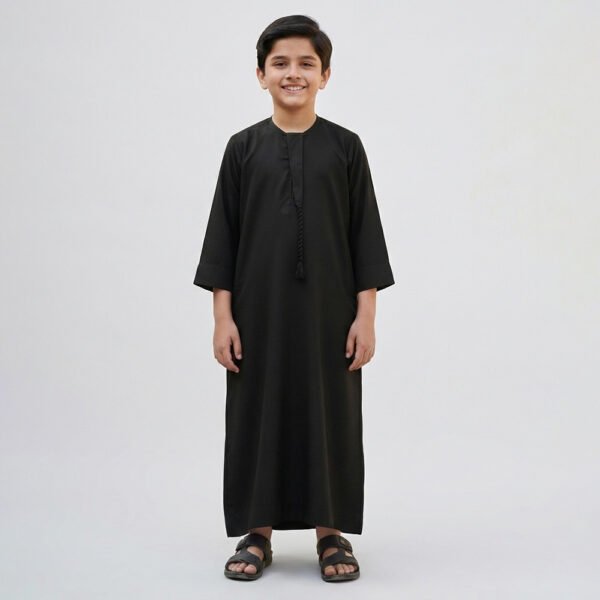 Black Omani Style Boys Jubba Thobe