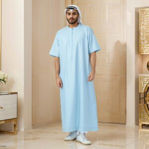 Half sleeves mens light blue thobe