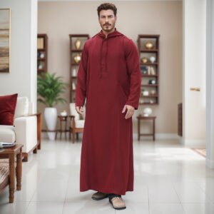 Hooded Maroon thobe mens