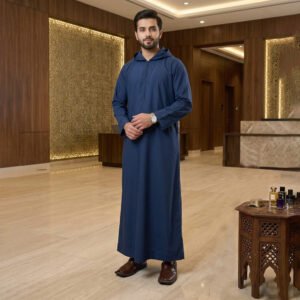 Navy Blue hoodie thobe for men