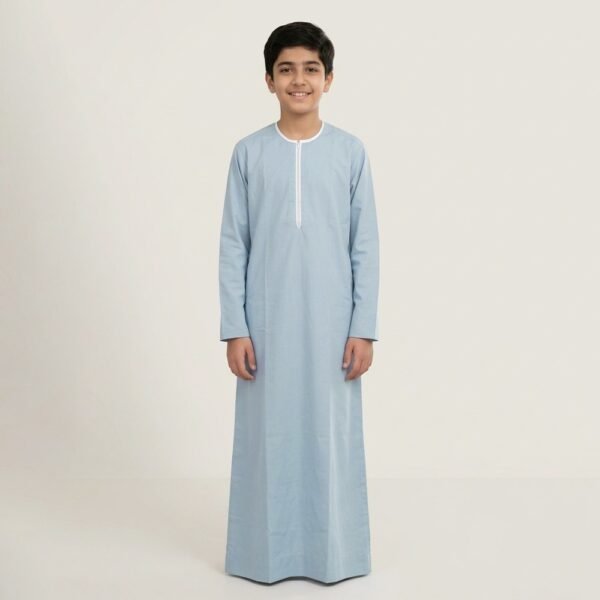 Omani Style Metallic Silver Baby Boy Jubba Thobe in UK Omani Style Metallic Silver Baby Boy Jubba Thobe in UK