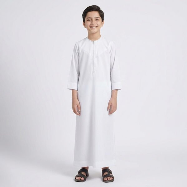 Omani Style White Kids Boys Jubba Thobe