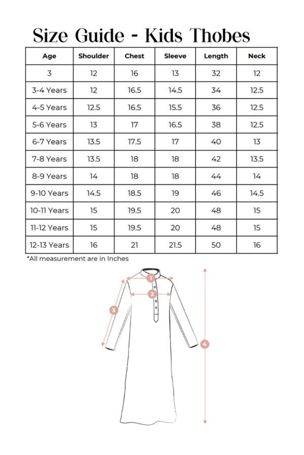 Size Guide kids Thobe