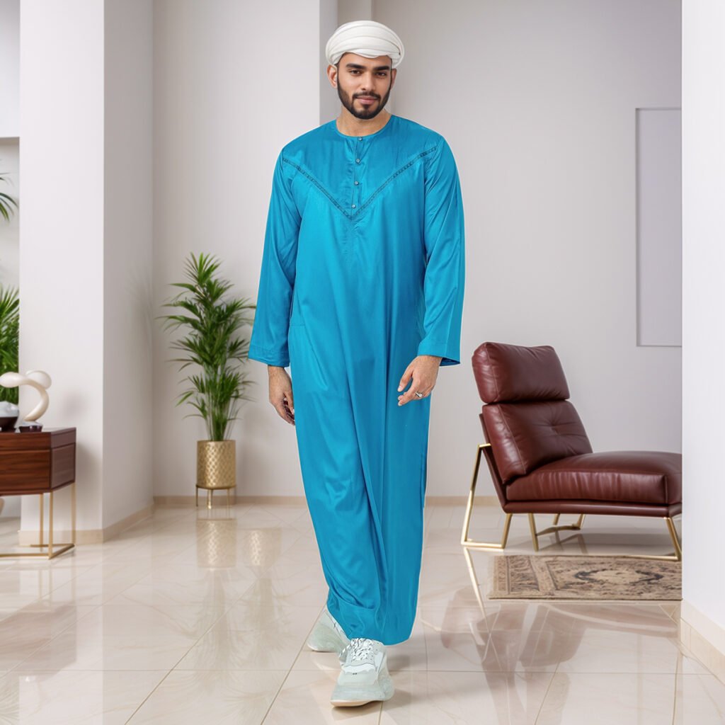 Colorfull Thobe Turquoise blue mens thobes