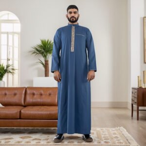 blue mens embroidered thobe