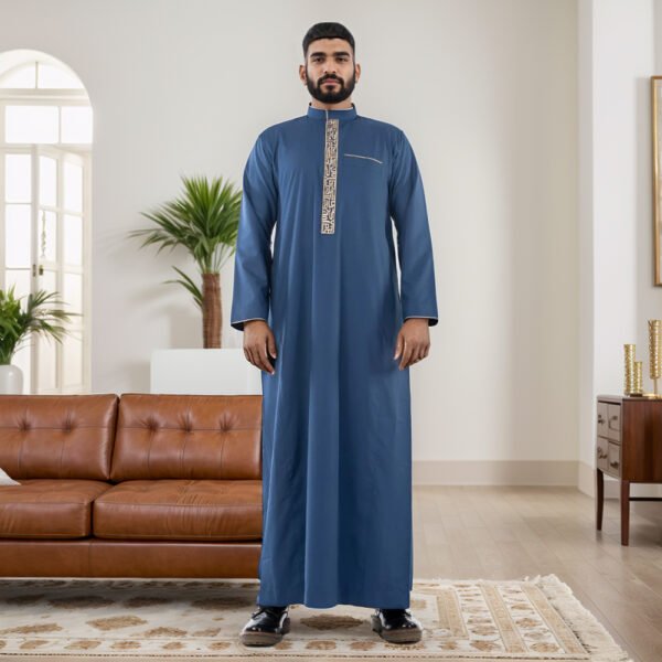 mens embroidered blue thobe