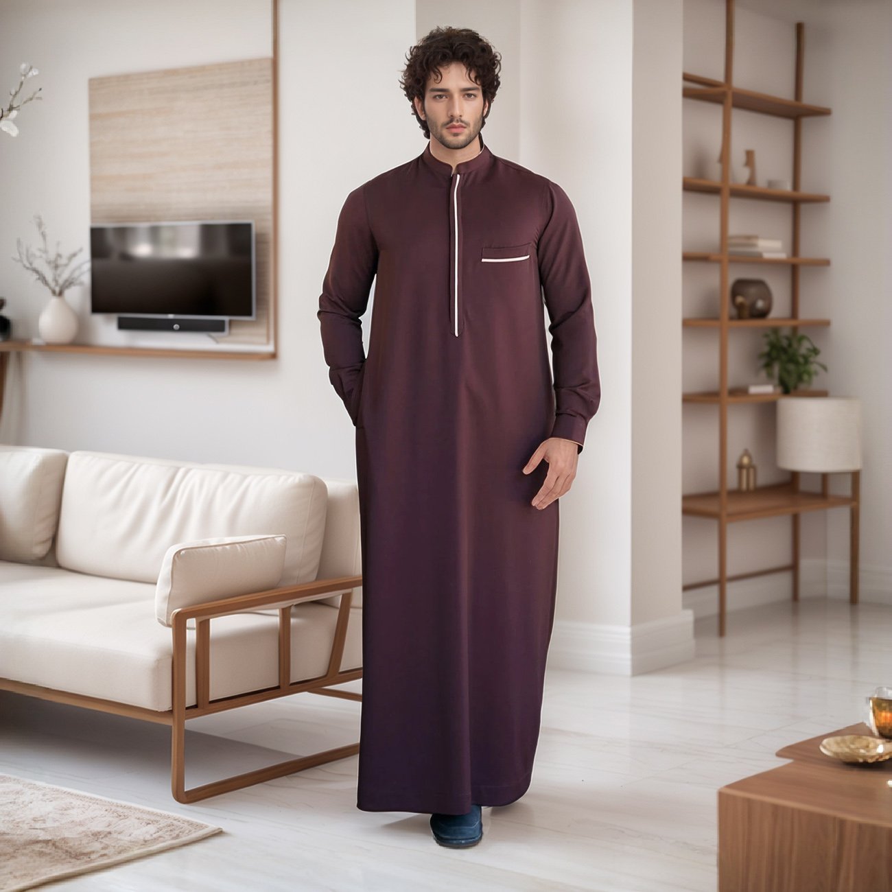 Maroon/Gold Malaka Thobe