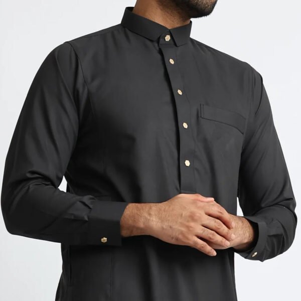 Collar black cotton thobe for men