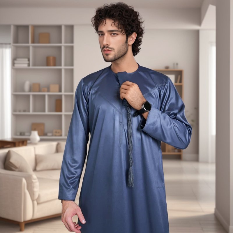 Colorfull Thobe Dusky Blue Silk Thobe For Men
