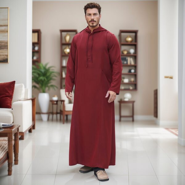 Hooded Maroon mens cotton thobe