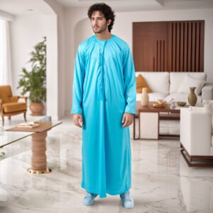 Turquoise Blue Silk Thobe For Men