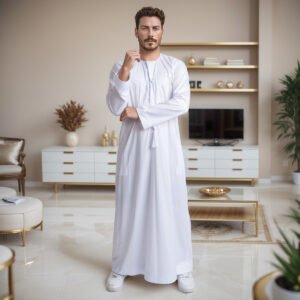 White mens silk thobe