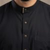 black thobe neckline closeup with button Arabian Style Black Islamic Men's Thobe UK