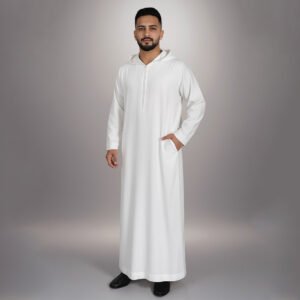 off white arabic style men's hooded thobe
