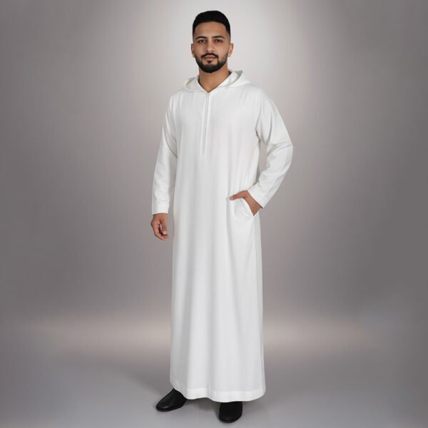 off white arabic style men's hooded thobe