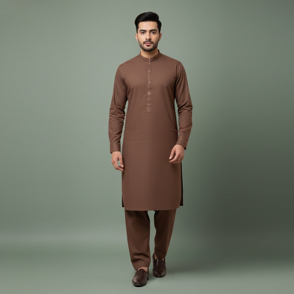 Man wearing shalwar kameez islamic garments for men