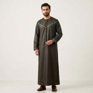 Classic Emirati Style Mens Black and Gold Thobe
