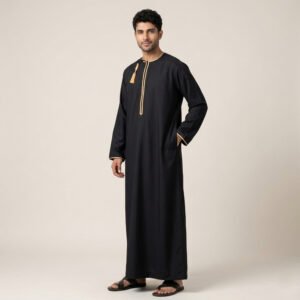 Mens Emirati Style Black & Gold Thobe