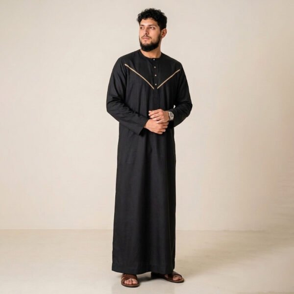 Mens Omani Style Black and Gold Thobe Mens Omani Style Black and Gold Thobe