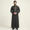 Modern Saudi Embroidered Black & Gold Thobe