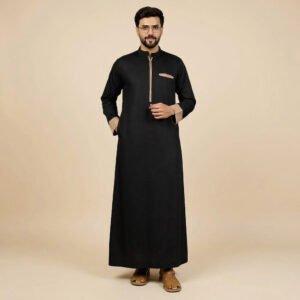 Modren Kuwaiti Style Black and Gold Thobe
