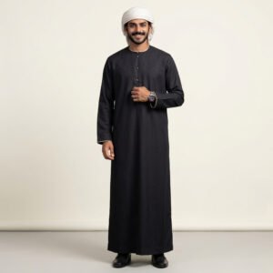 Modren Omani Men's Black and Gold Thobe