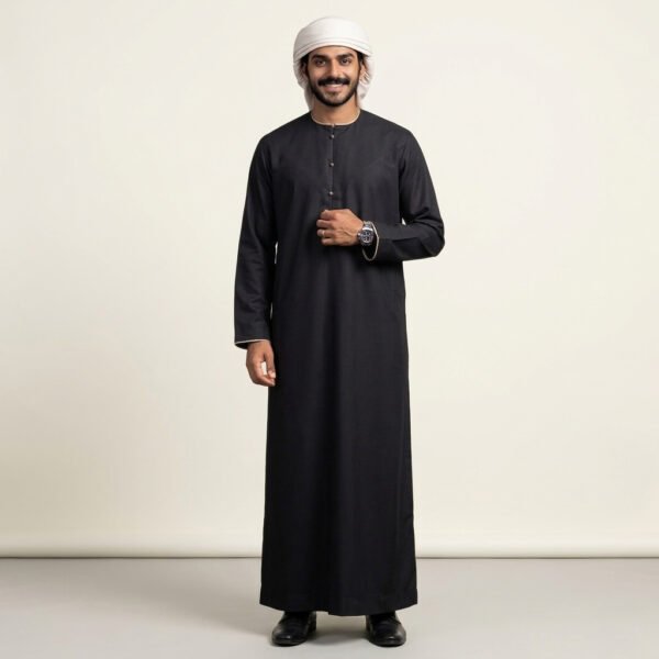 Modren Omani Men's Black and Gold Thobe