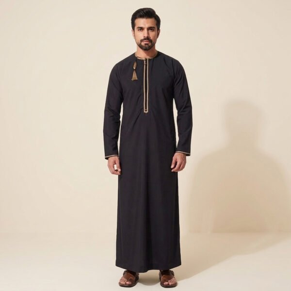 Premium Emirati Style Black and Golden Thobe
