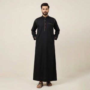 Premium Saudi Style Mens Black and Gold Thobe