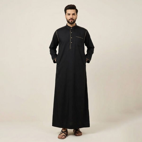 Premium Saudi Style Mens Black and Gold Thobe