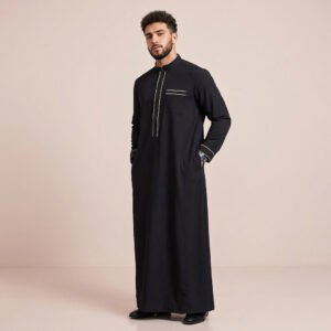 Saudi Style Men's Black and Gold Thobe