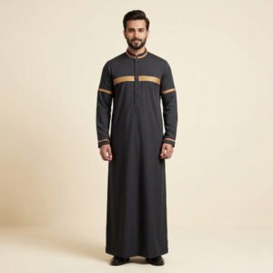Stylish Urban Style Mens Black and Gold Thobe