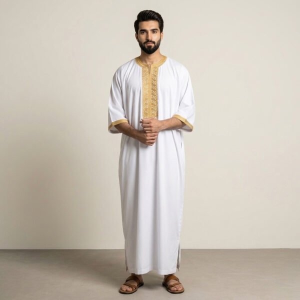 Classic White and Gold Moroccan Thobe