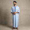 Embroidered Mens light blue moroccan thobe