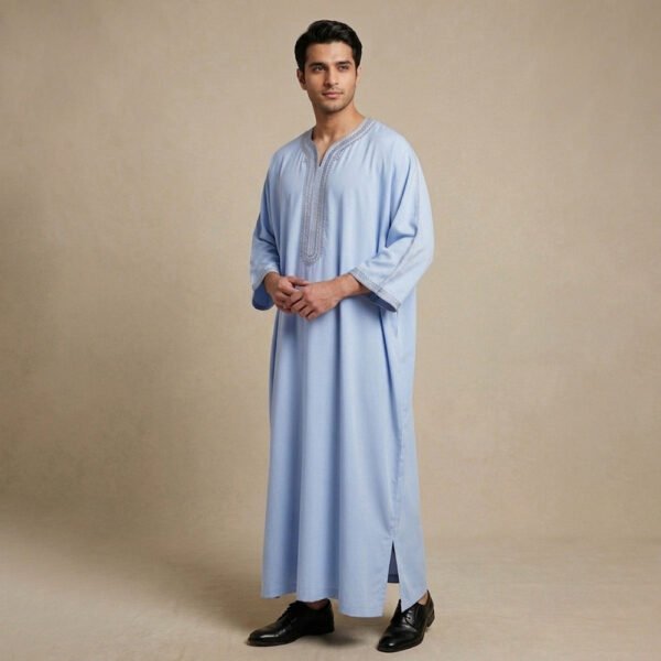 Designer Men's Light Blue Moroccan Thobe