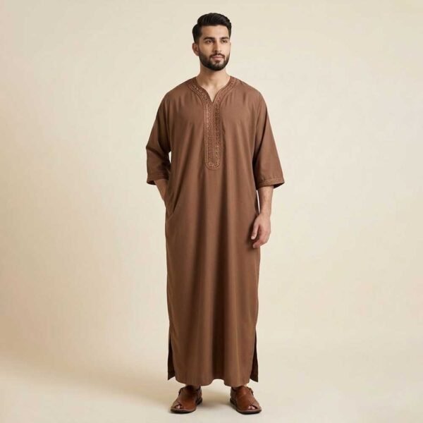 Elegant Brown Moroccan Thobe